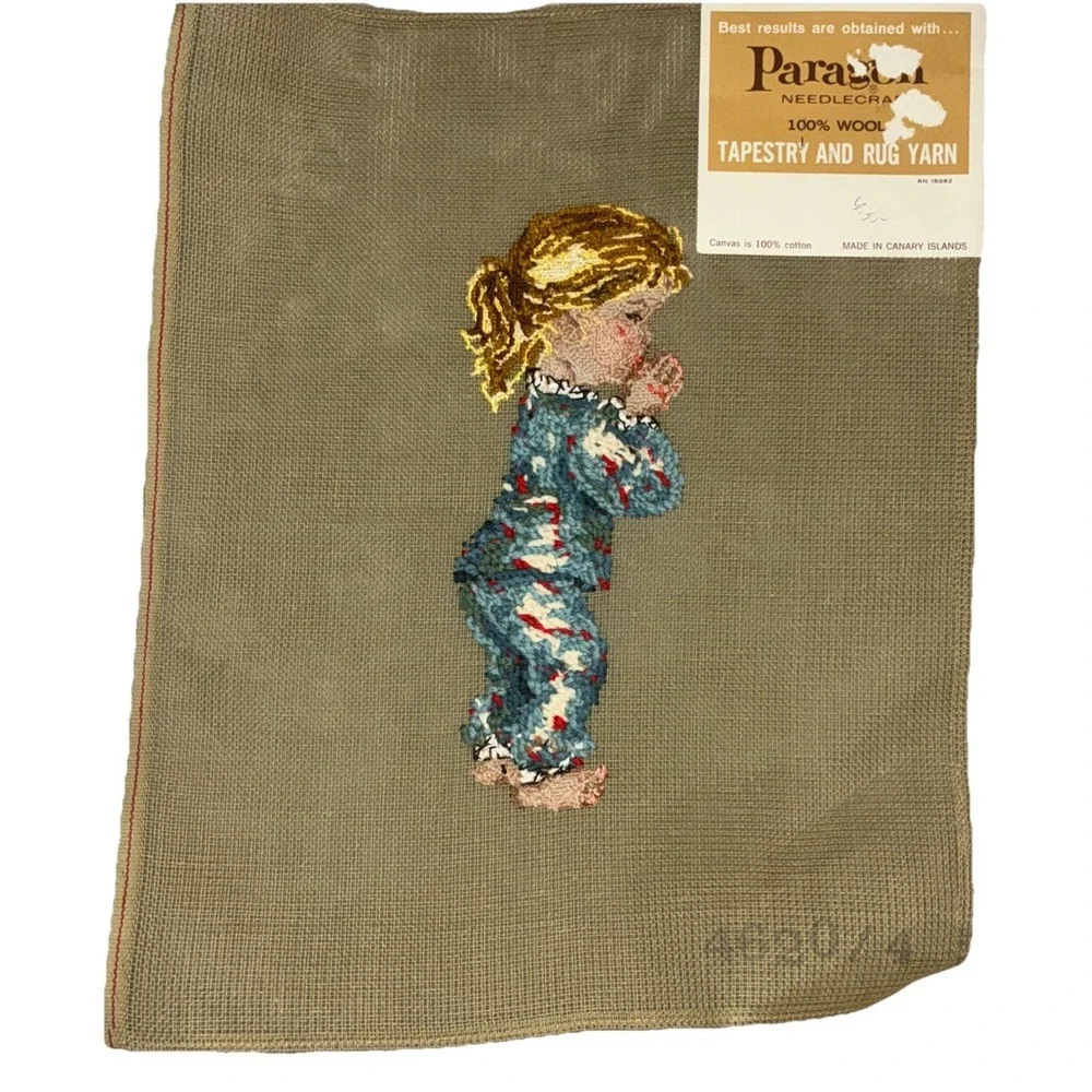 Paragon Needlepoint Tapestry Preworked Praying‎ Boy Girl Bedtime Prayer Vtg NEW